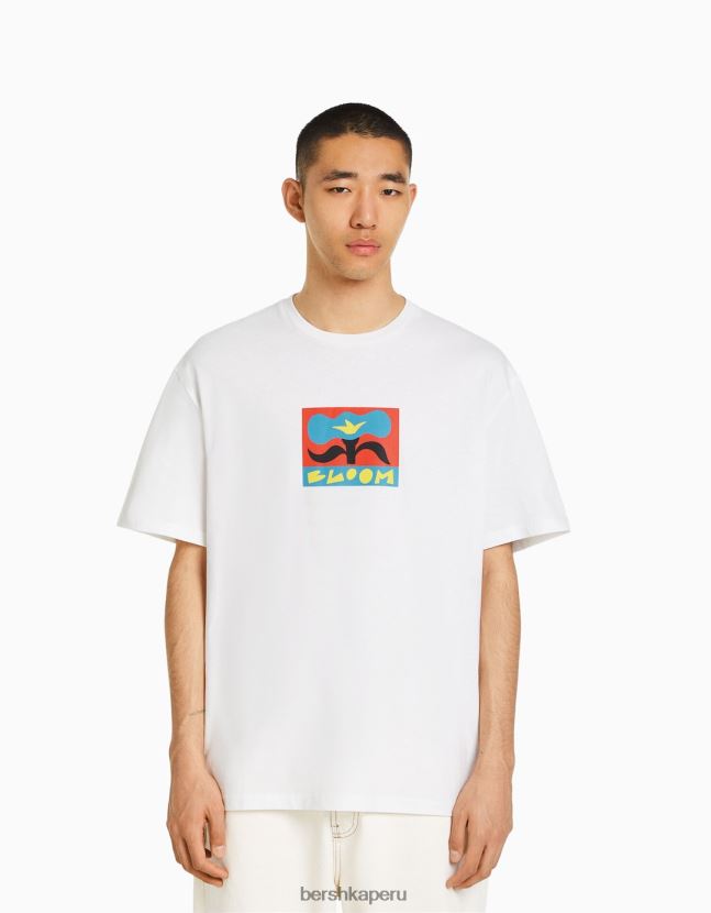blanquecino Bershka hombres playera de manga corta con estampado boxy fit 806J6B2710