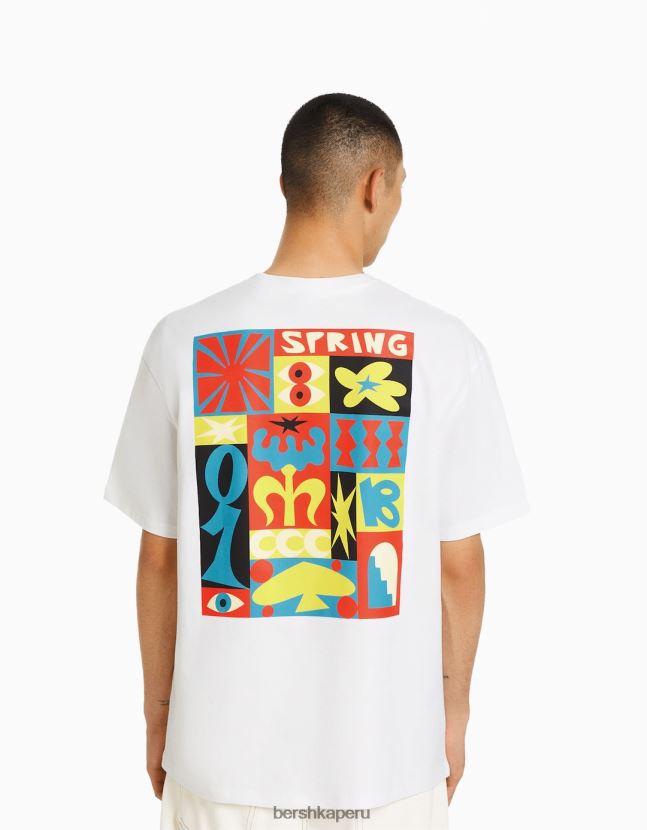 blanquecino Bershka hombres playera de manga corta con estampado boxy fit 806J6B2710