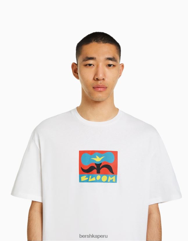 blanquecino Bershka hombres playera de manga corta con estampado boxy fit 806J6B2710