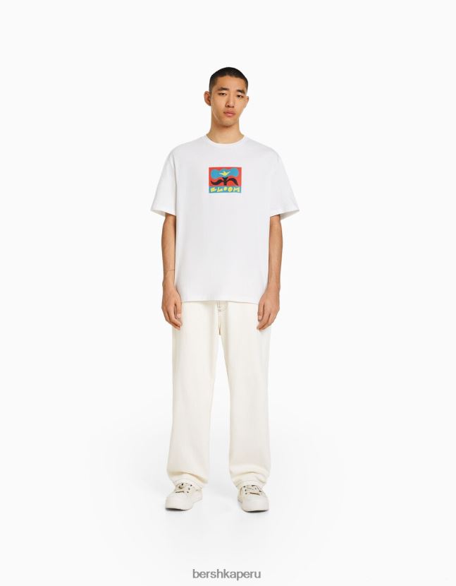 blanquecino Bershka hombres playera de manga corta con estampado boxy fit 806J6B2710