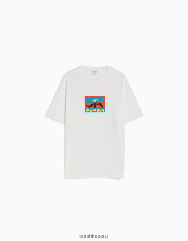 blanquecino Bershka hombres playera de manga corta con estampado boxy fit 806J6B2710