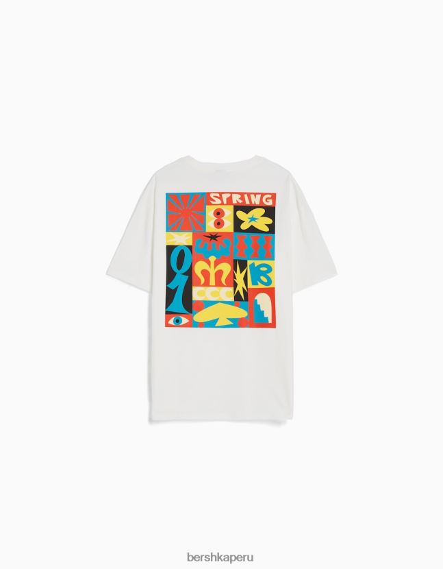 blanquecino Bershka hombres playera de manga corta con estampado boxy fit 806J6B2710