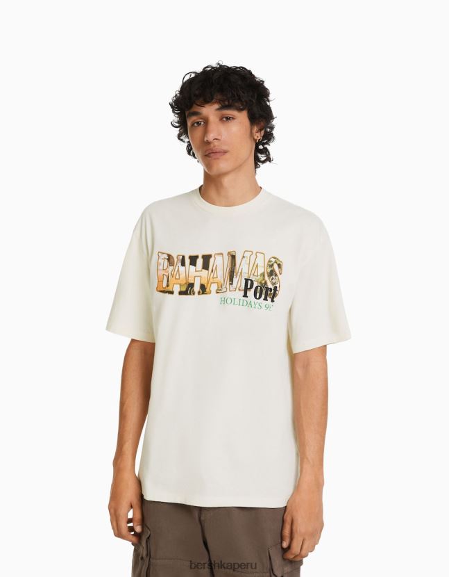 blanquecino Bershka hombres playera de manga corta con estampado boxy fit 806J6B2711