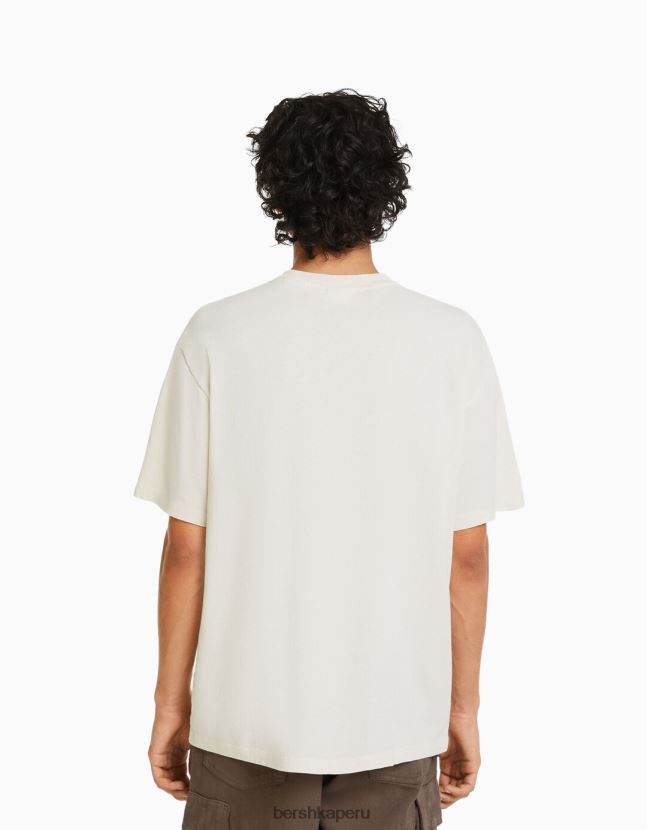 blanquecino Bershka hombres playera de manga corta con estampado boxy fit 806J6B2711