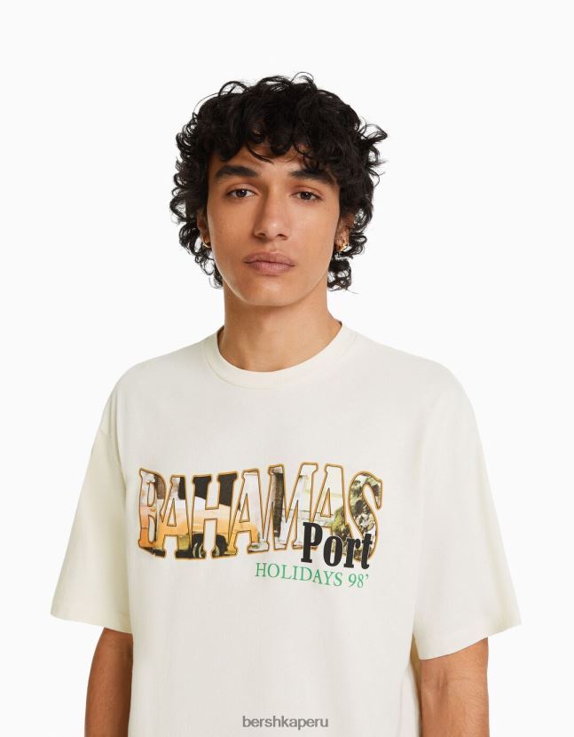 blanquecino Bershka hombres playera de manga corta con estampado boxy fit 806J6B2711
