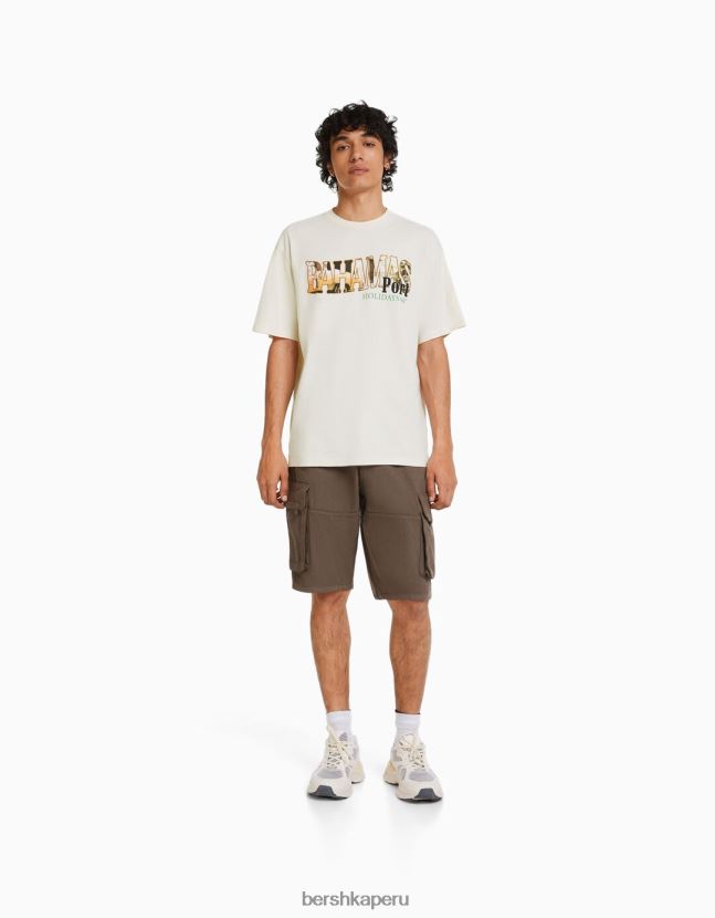 blanquecino Bershka hombres playera de manga corta con estampado boxy fit 806J6B2711