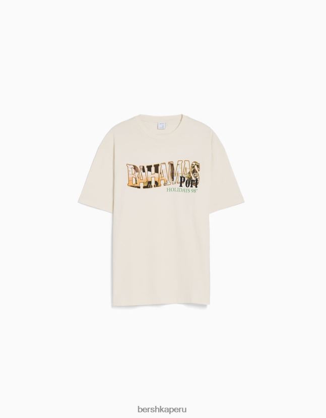 blanquecino Bershka hombres playera de manga corta con estampado boxy fit 806J6B2711