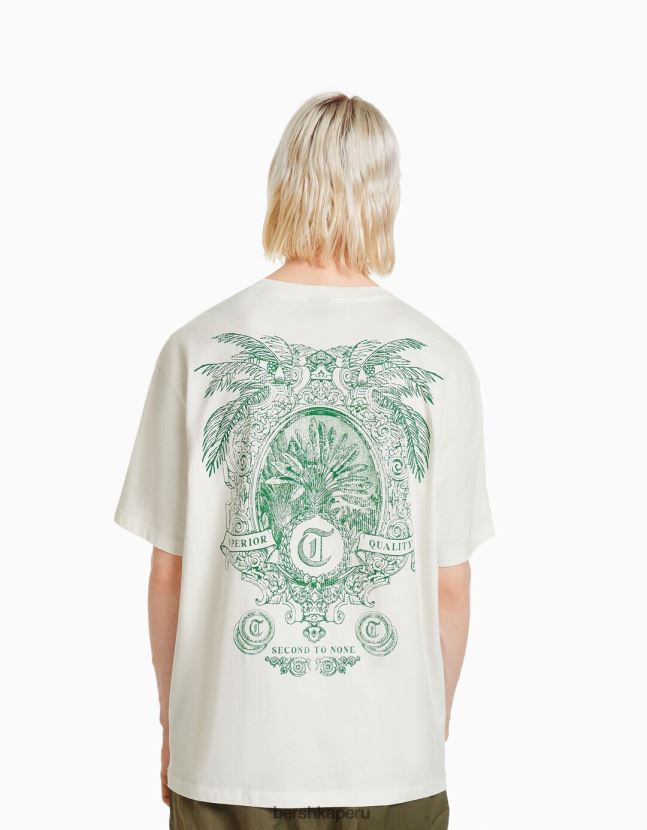 blanquecino Bershka hombres playera de manga corta con estampado boxy fit 806J6B2777