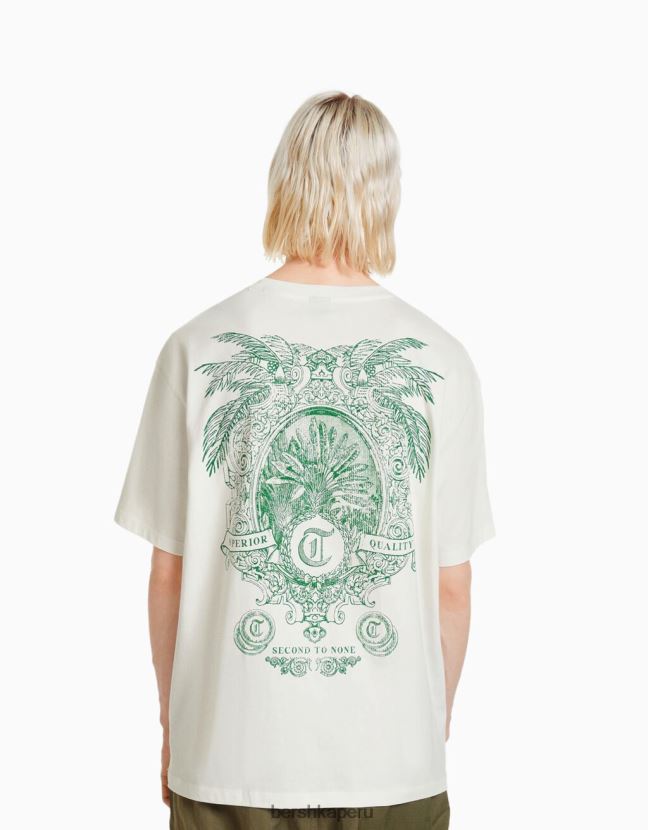 blanquecino Bershka hombres playera de manga corta con estampado boxy fit 806J6B2778