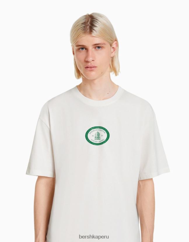 blanquecino Bershka hombres playera de manga corta con estampado boxy fit 806J6B2778