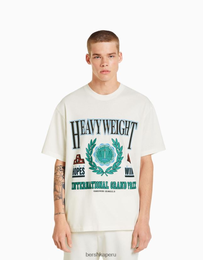 blanquecino Bershka hombres playera de manga corta con estampado boxy fit 806J6B2789