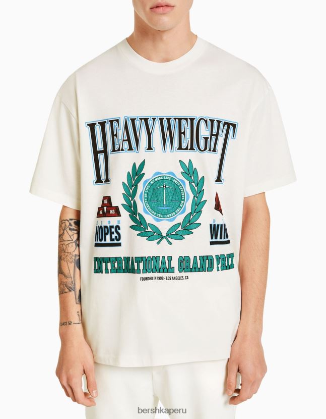 blanquecino Bershka hombres playera de manga corta con estampado boxy fit 806J6B2789