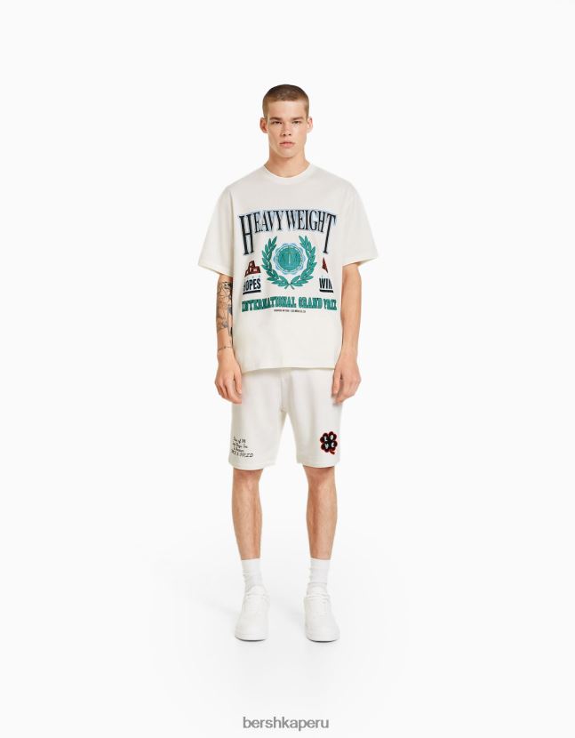 blanquecino Bershka hombres playera de manga corta con estampado boxy fit 806J6B2789