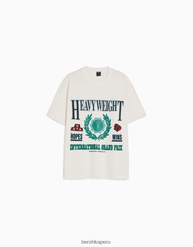 blanquecino Bershka hombres playera de manga corta con estampado boxy fit 806J6B2789