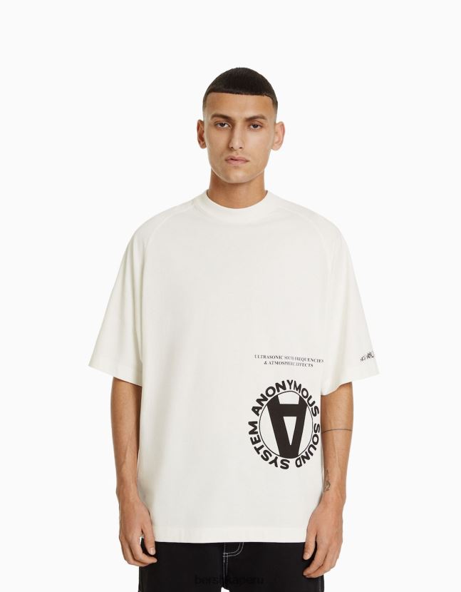 blanquecino Bershka hombres playera oversize de manga corta estampada 806J6B2633