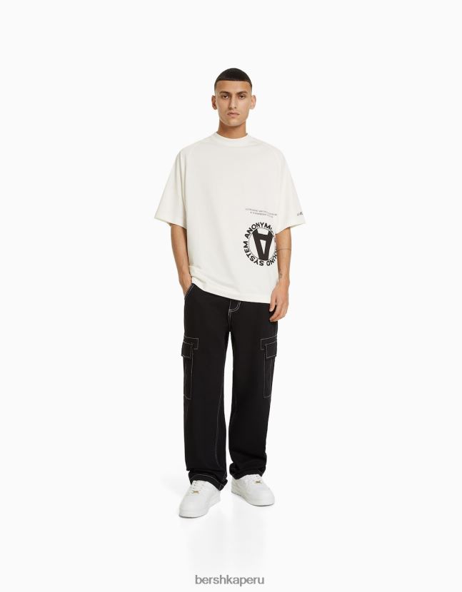 blanquecino Bershka hombres playera oversize de manga corta estampada 806J6B2633