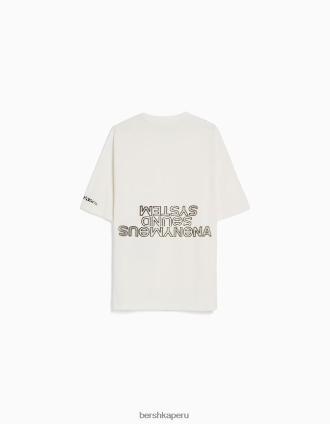 blanquecino Bershka hombres playera oversize de manga corta estampada 806J6B2633