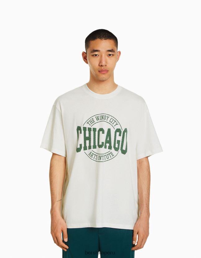 blanquecino Bershka hombres playera universitaria de manga corta retro deportiva boxy-fit 806J6B2785