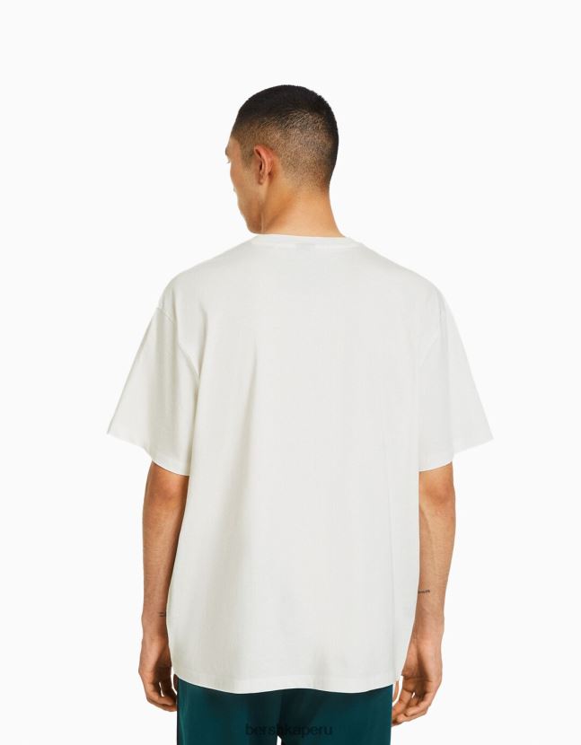 blanquecino Bershka hombres playera universitaria de manga corta retro deportiva boxy-fit 806J6B2785