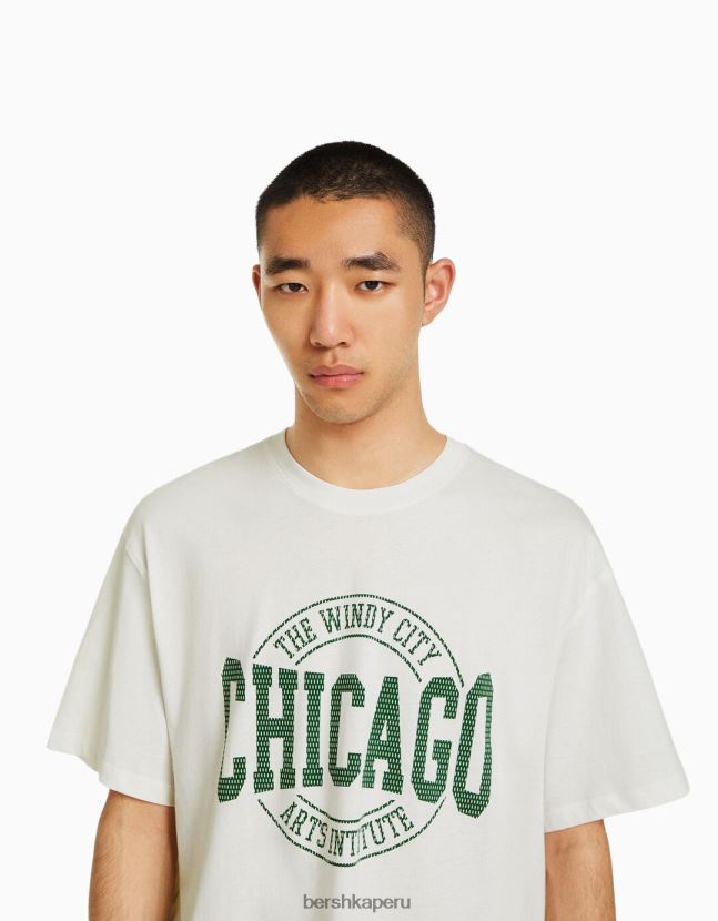 blanquecino Bershka hombres playera universitaria de manga corta retro deportiva boxy-fit 806J6B2785