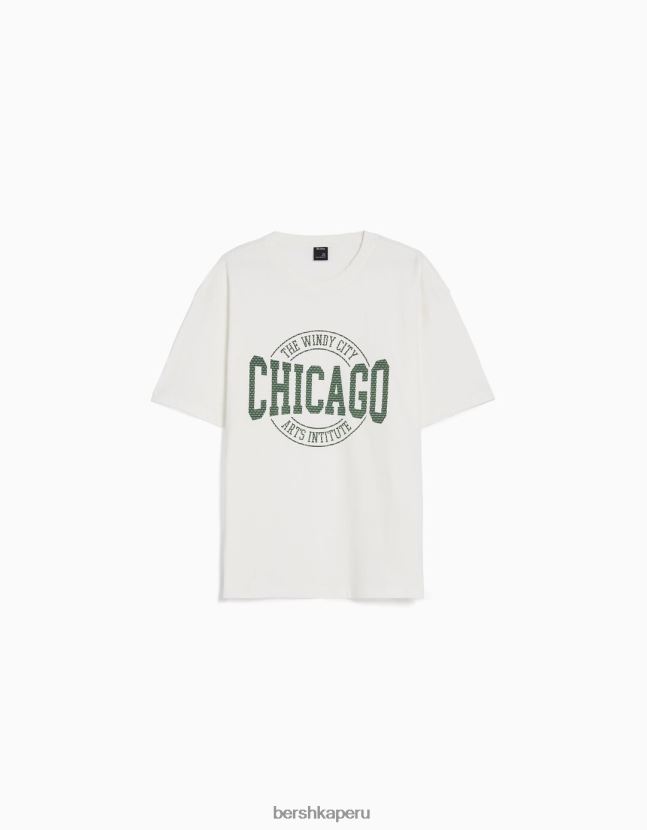 blanquecino Bershka hombres playera universitaria de manga corta retro deportiva boxy-fit 806J6B2785
