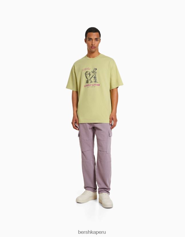 cal Bershka hombres playera de manga corta con estampado boxy fit 806J6B2815