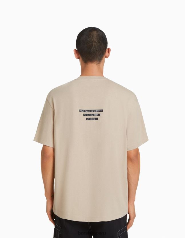 camello Bershka hombres camiseta de manga corta con estampado 806J6B2605