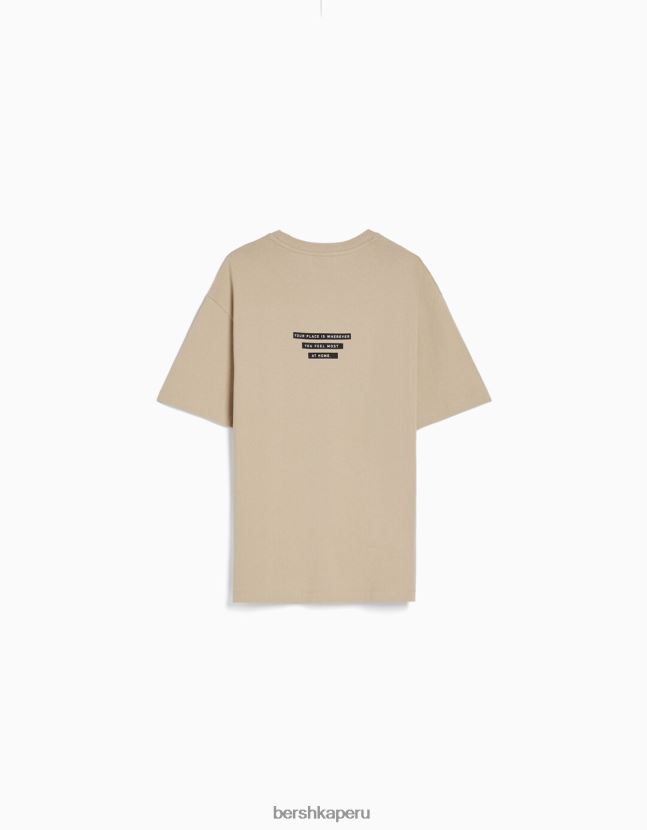 camello Bershka hombres camiseta de manga corta con estampado 806J6B2605