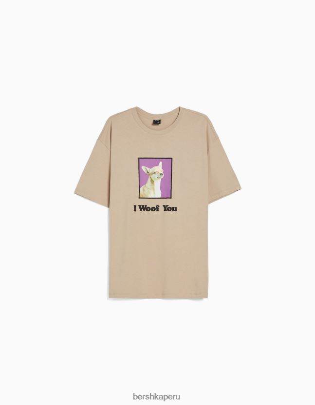 camello Bershka hombres camiseta de manga corta con estampado regular fit 806J6B2720
