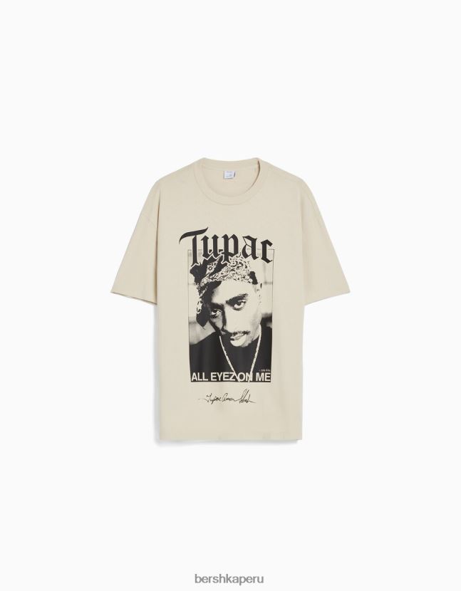 camello Bershka hombres camiseta de manga corta con estampado tupac 806J6B2723