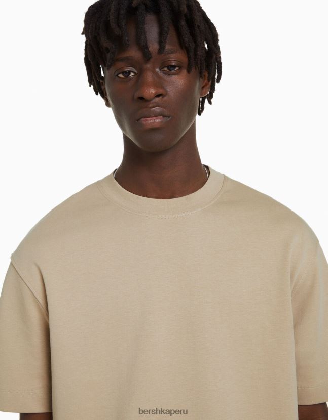 camello Bershka hombres camiseta de manga corta entrelazada 806J6B2745