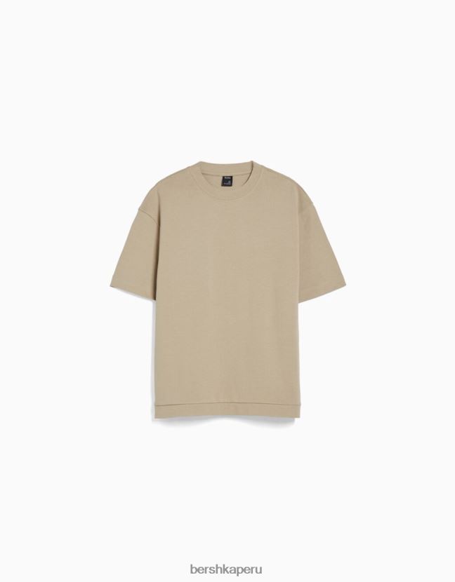 camello Bershka hombres camiseta de manga corta entrelazada 806J6B2745