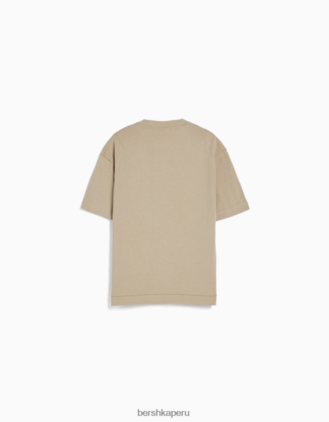 camello Bershka hombres camiseta de manga corta entrelazada 806J6B2745