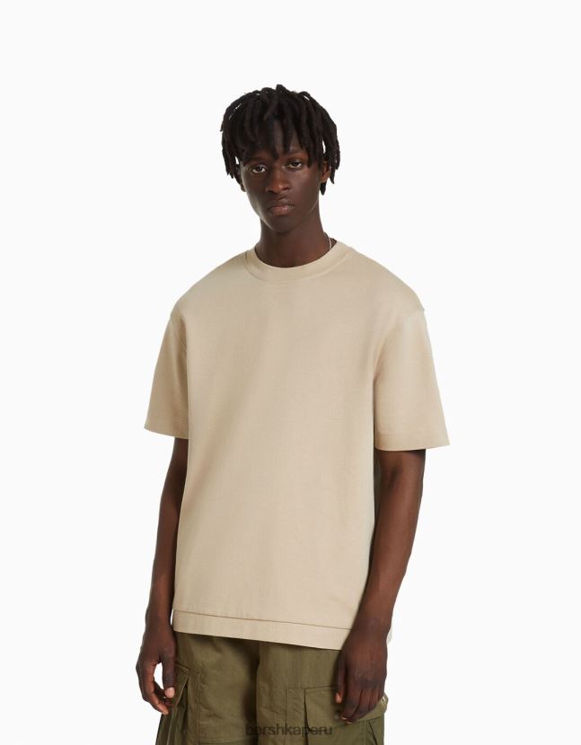 camello Bershka hombres camiseta de manga corta entrelazada 806J6B2747