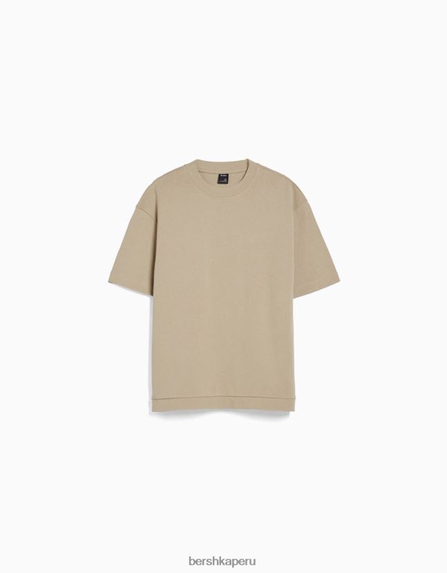 camello Bershka hombres camiseta de manga corta entrelazada 806J6B2747