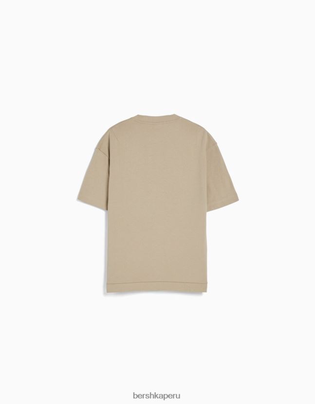 camello Bershka hombres camiseta de manga corta entrelazada 806J6B2747