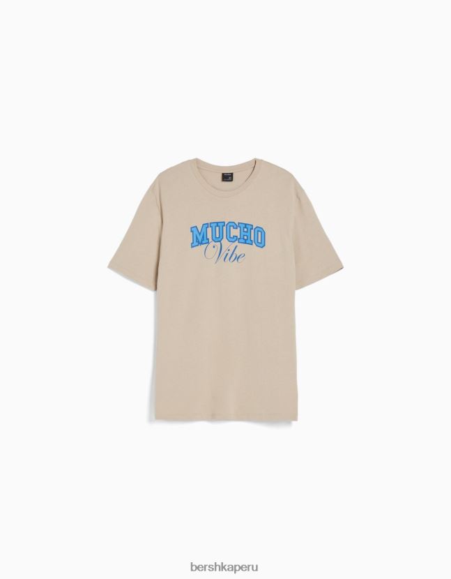 camello Bershka hombres camiseta estampada de manga corta con corte holgado 806J6B2807
