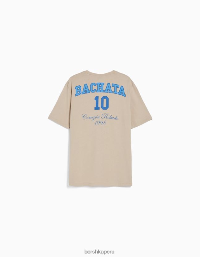 camello Bershka hombres camiseta estampada de manga corta con corte holgado 806J6B2807