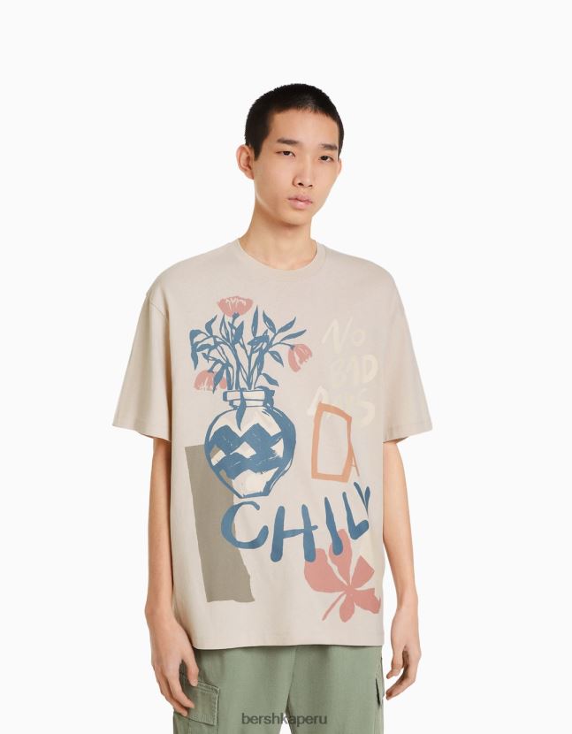 camello Bershka hombres playera de manga corta ajustada con estampado 806J6B2836