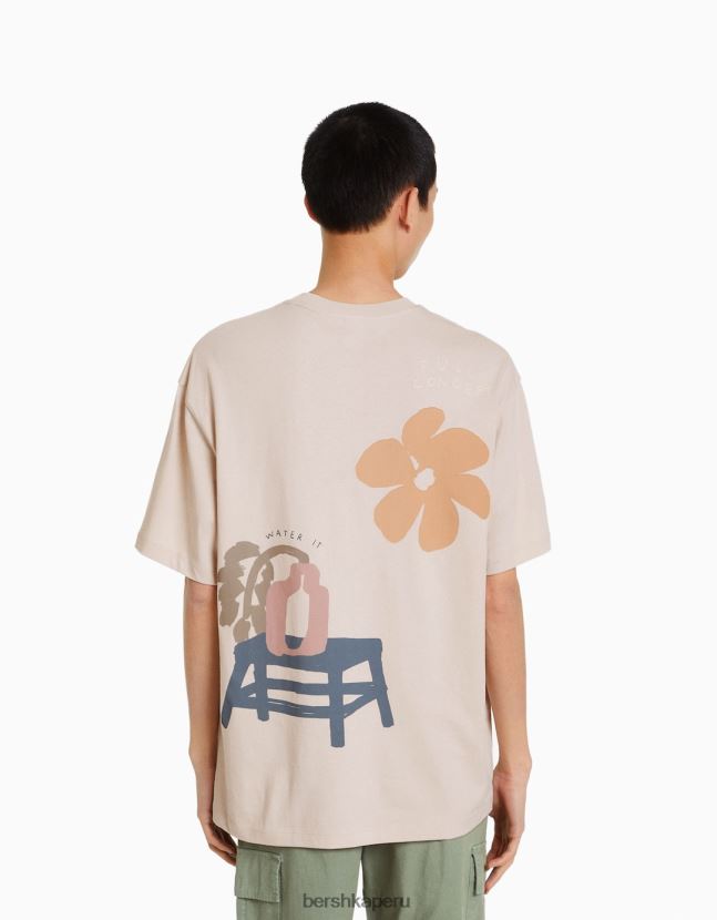 camello Bershka hombres playera de manga corta ajustada con estampado 806J6B2836