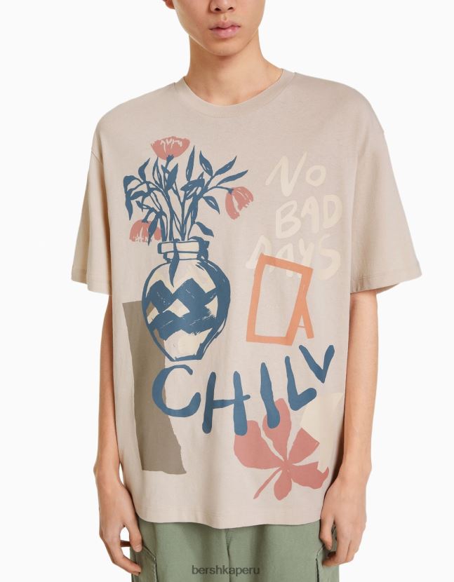 camello Bershka hombres playera de manga corta ajustada con estampado 806J6B2836