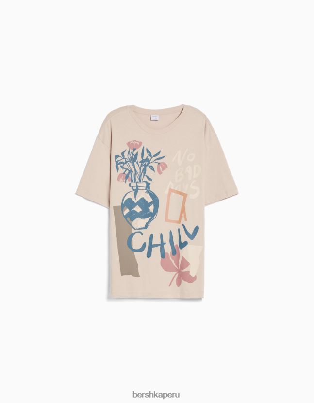 camello Bershka hombres playera de manga corta ajustada con estampado 806J6B2836