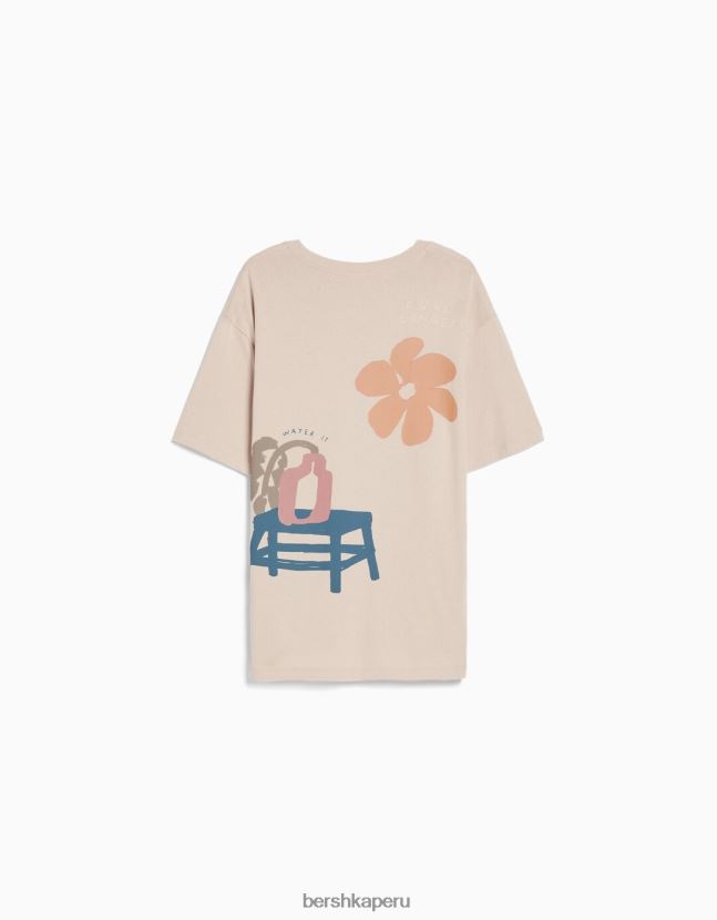camello Bershka hombres playera de manga corta ajustada con estampado 806J6B2836
