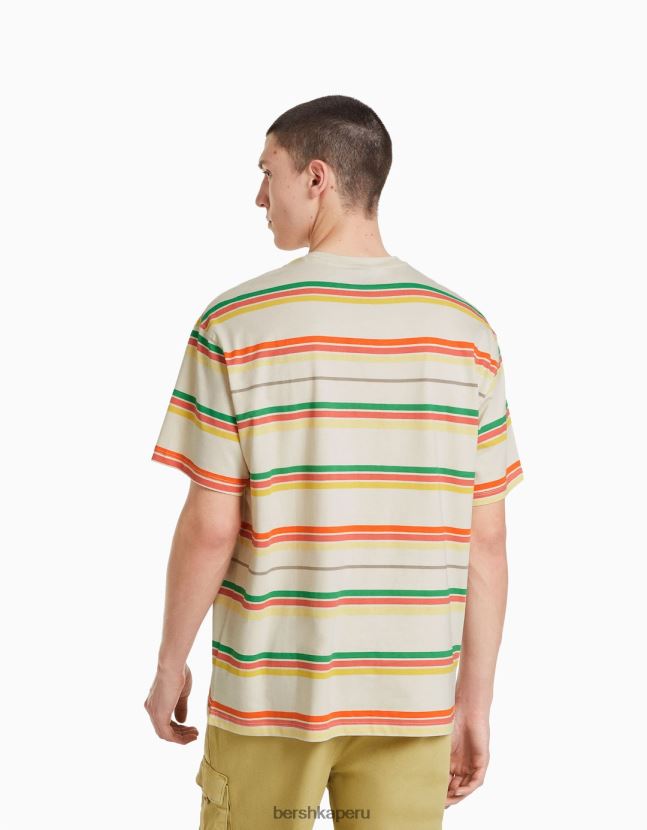 camello Bershka hombres playera de manga corta con corte boxy a rayas 806J6B2715