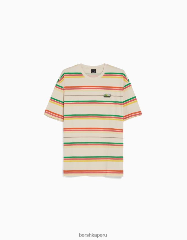 camello Bershka hombres playera de manga corta con corte boxy a rayas 806J6B2715