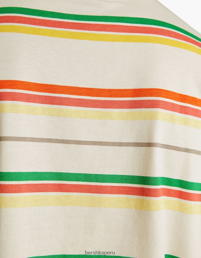 camello Bershka hombres playera de manga corta con corte boxy a rayas 806J6B2715