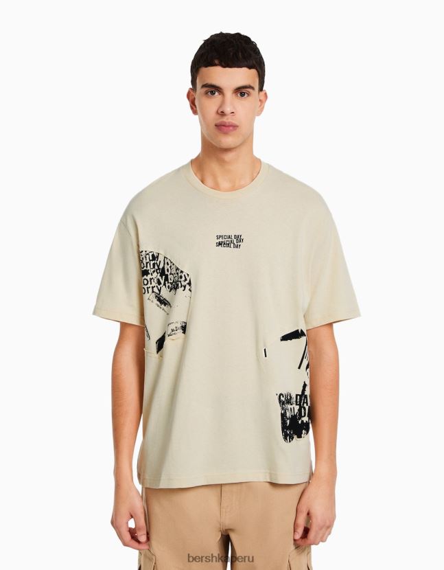 camello Bershka hombres playera de manga corta con estampado boxy fit 806J6B2615