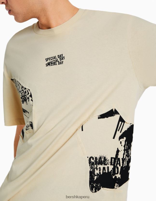 camello Bershka hombres playera de manga corta con estampado boxy fit 806J6B2615