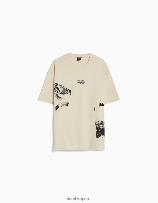 camello Bershka hombres playera de manga corta con estampado boxy fit 806J6B2615