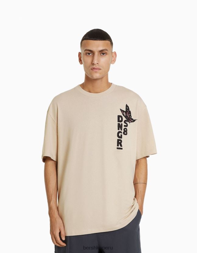 camello Bershka hombres playera de manga corta con estampado boxy fit 806J6B2619